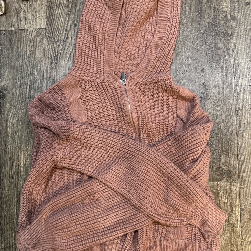 Women's Knit Hooded Sweater - Rose